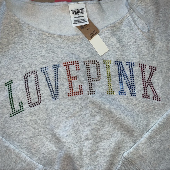 NEW VS PINK Size SMALL Rainbow Rhinestone Bling Set. Campus Pant & Sweatshirt. - Picture 4 of 14